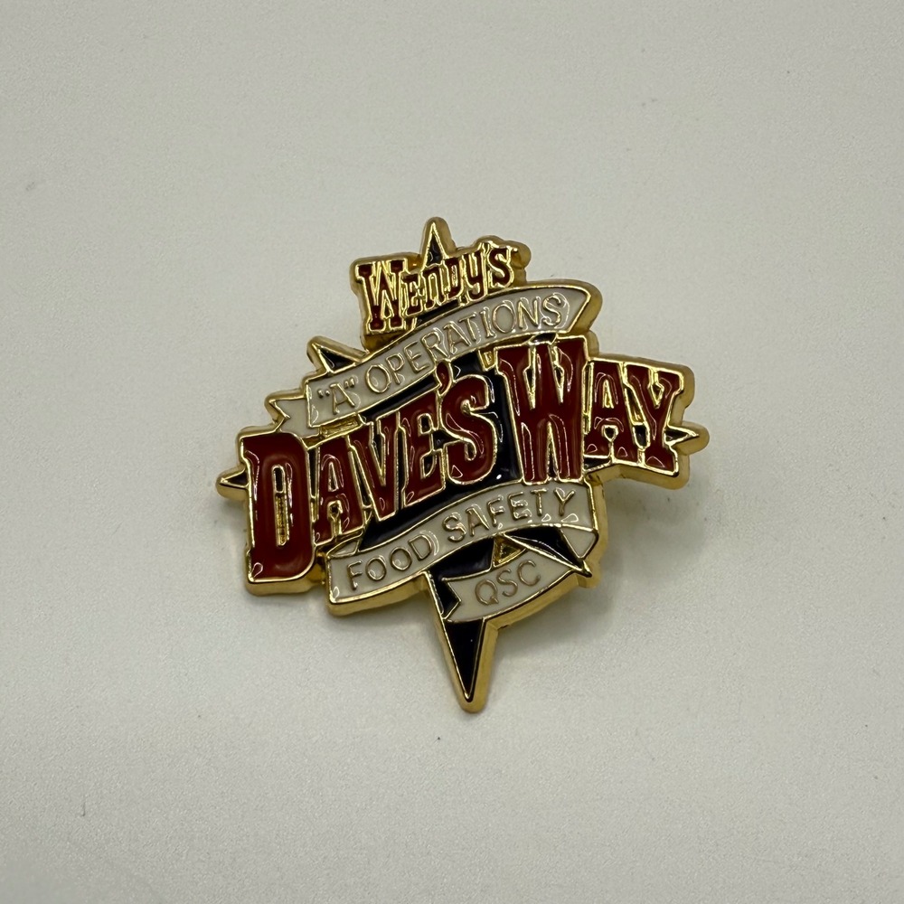 Vintage Wendys Daves Way Food Safety QSC Operations Gold Tone Enamel Lapel Pin